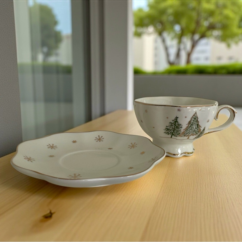 Grace’s Teaware, pine trees, cup and saucer, no flaws